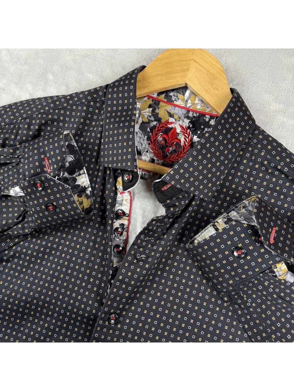 Au Noir Geometric Print Contrast Trim Button Up Shirt Men’s 5/XL Business Causal